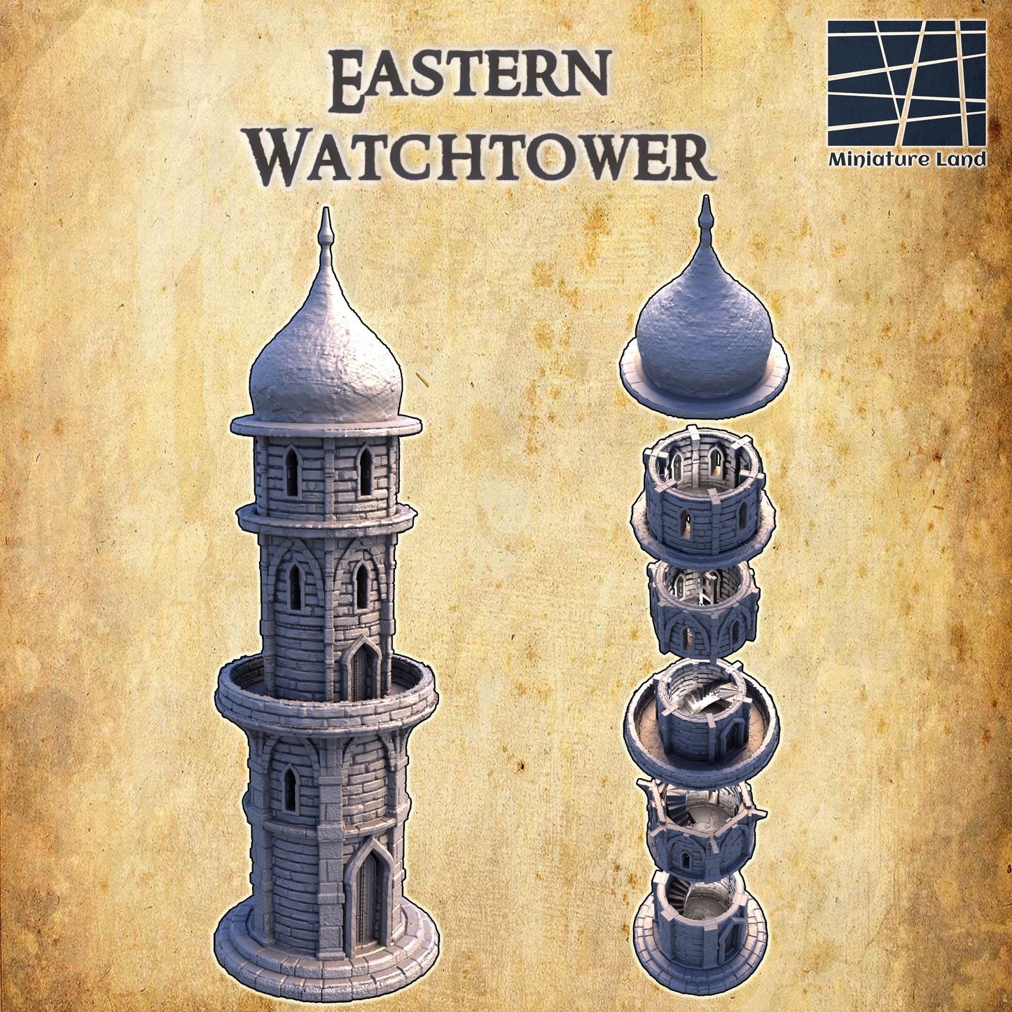 Eastern Watchtower | 28mm Scale Model Terrain | D&D TTRPG Playable 3D Printed Building | MiniatureLand