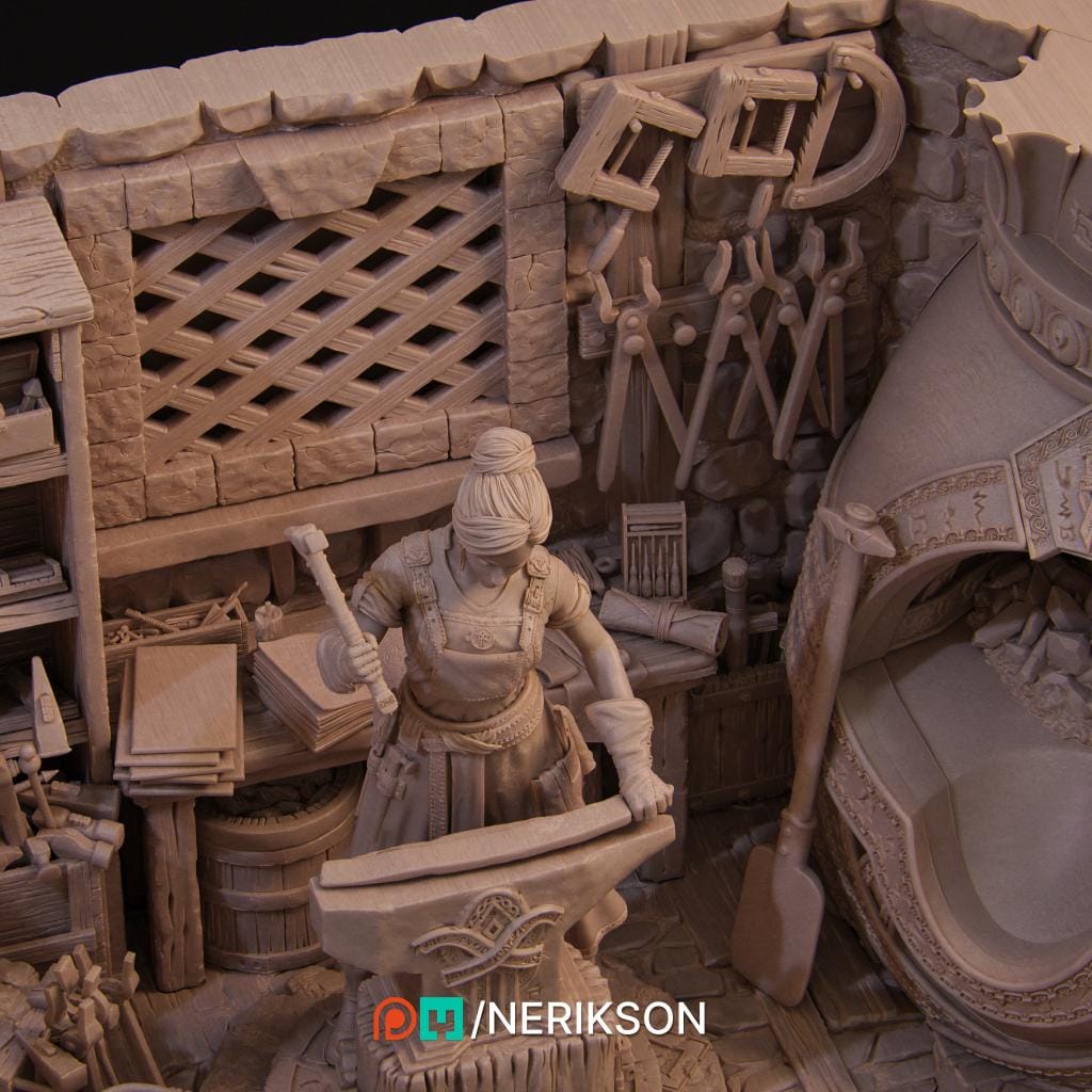 Lara the Blacksmith, Full Diorama | Garage Resin Kit Statue | D&D TTRPG Fantasy Miniature | Nerikson