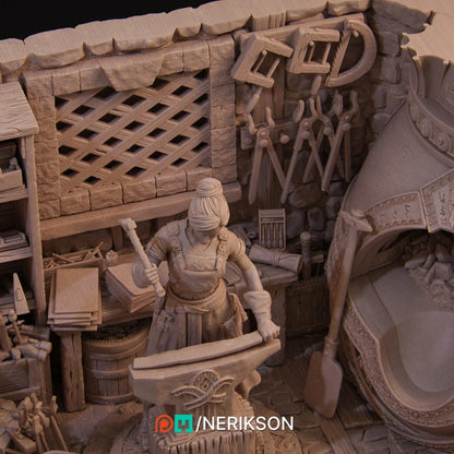 Lara the Blacksmith, Full Diorama | Garage Resin Kit Statue | D&D TTRPG Fantasy Miniature | Nerikson