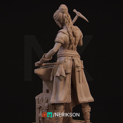 Lara the Blacksmith, Standalone and Bust | Garage Resin Kit Statue | D&D TTRPG Fantasy Miniature | Nerikson