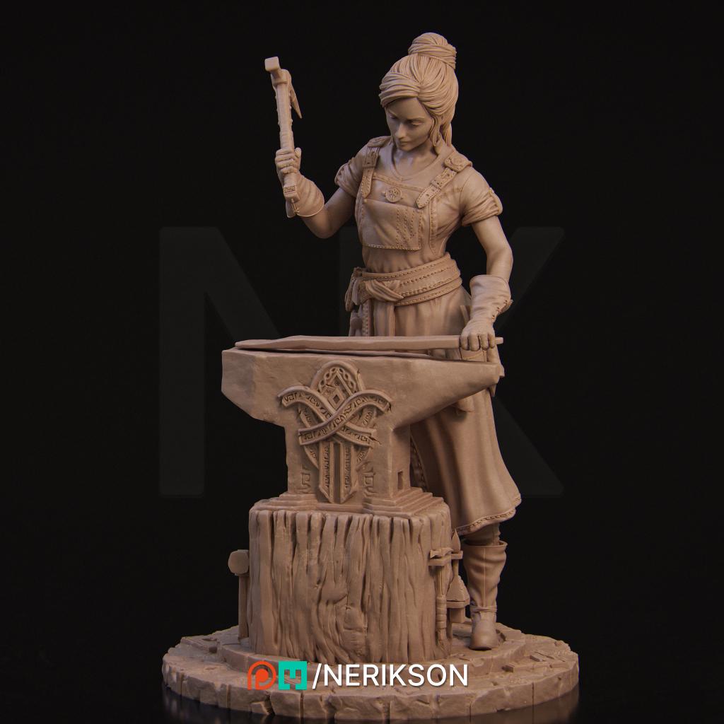 Lara the Blacksmith, Standalone and Bust | Garage Resin Kit Statue | D&D TTRPG Fantasy Miniature | Nerikson
