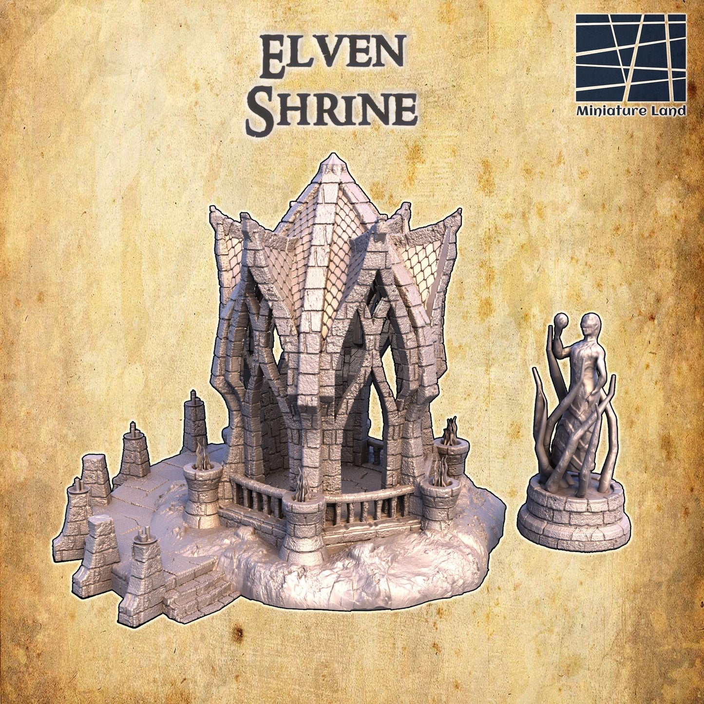 Elven Shrine | 28mm Scale Model Terrain | D&D TTRPG Playable 3D Printed Building | MiniatureLand