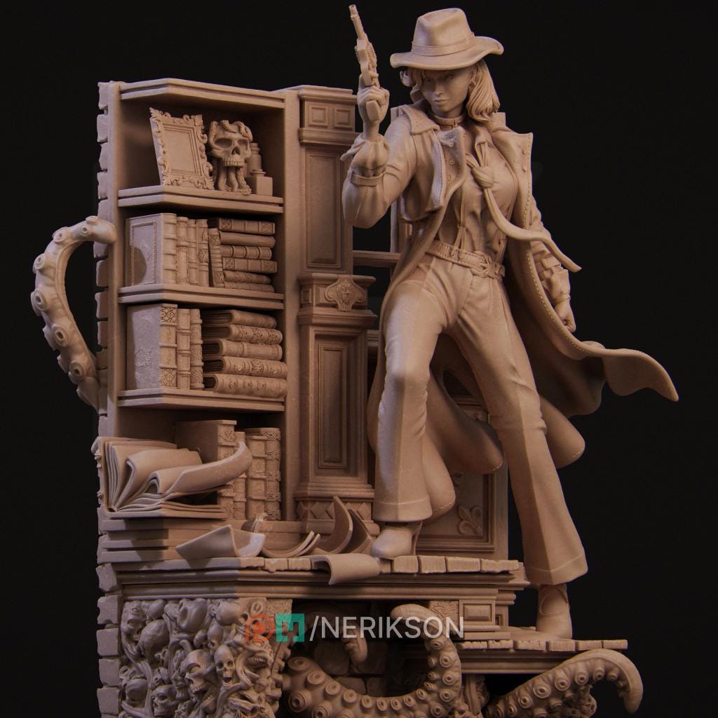 Laura the Detective, Full Diorama | Garage Resin Kit Statue | D&D TTRPG Fantasy Miniature | Nerikson