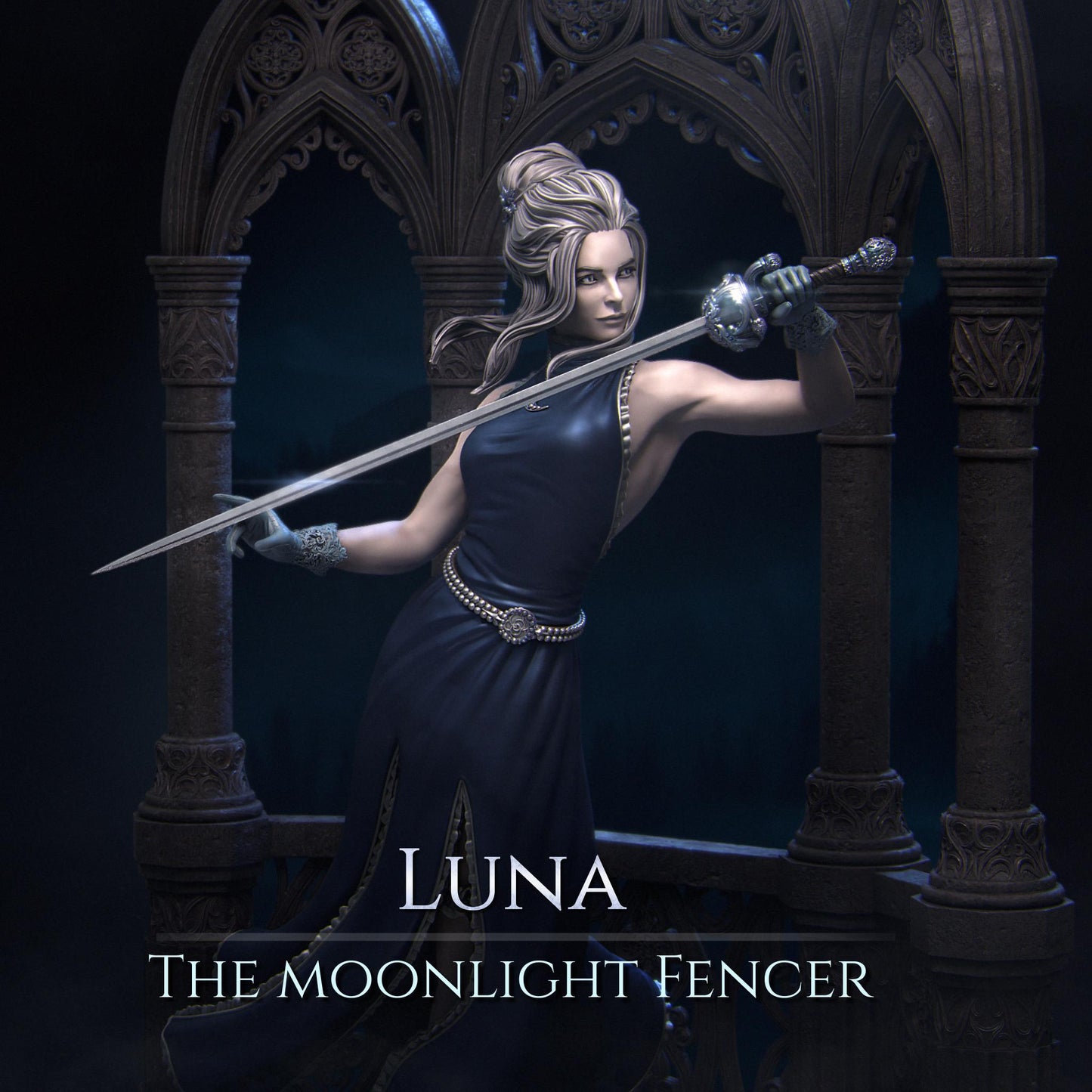 Luna, Moonlight Fencer | Garage Resin Kit Statue | D&D TTRPG Fantasy Miniature | Nerikson