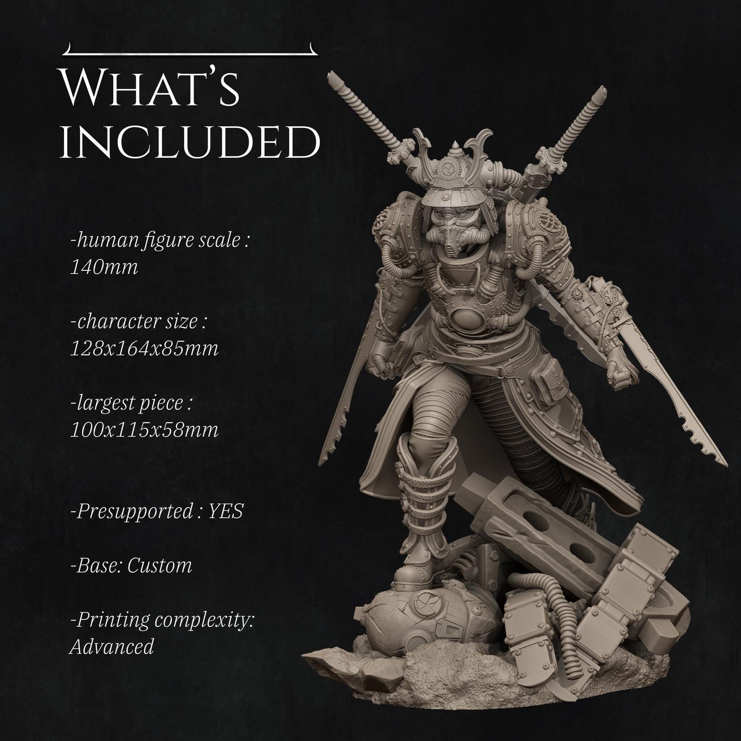Naojiri the Steampunk Samurai | Garage Resin Kit Statue | D&D TTRPG Fantasy Miniature | Nerikson