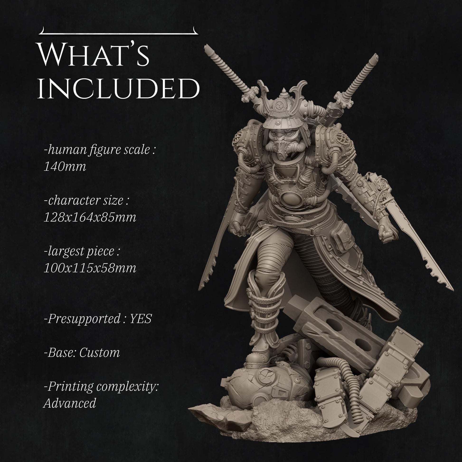 Naojiri the Steampunk Samurai | Garage Resin Kit Statue | D&D TTRPG Fantasy Miniature | Nerikson