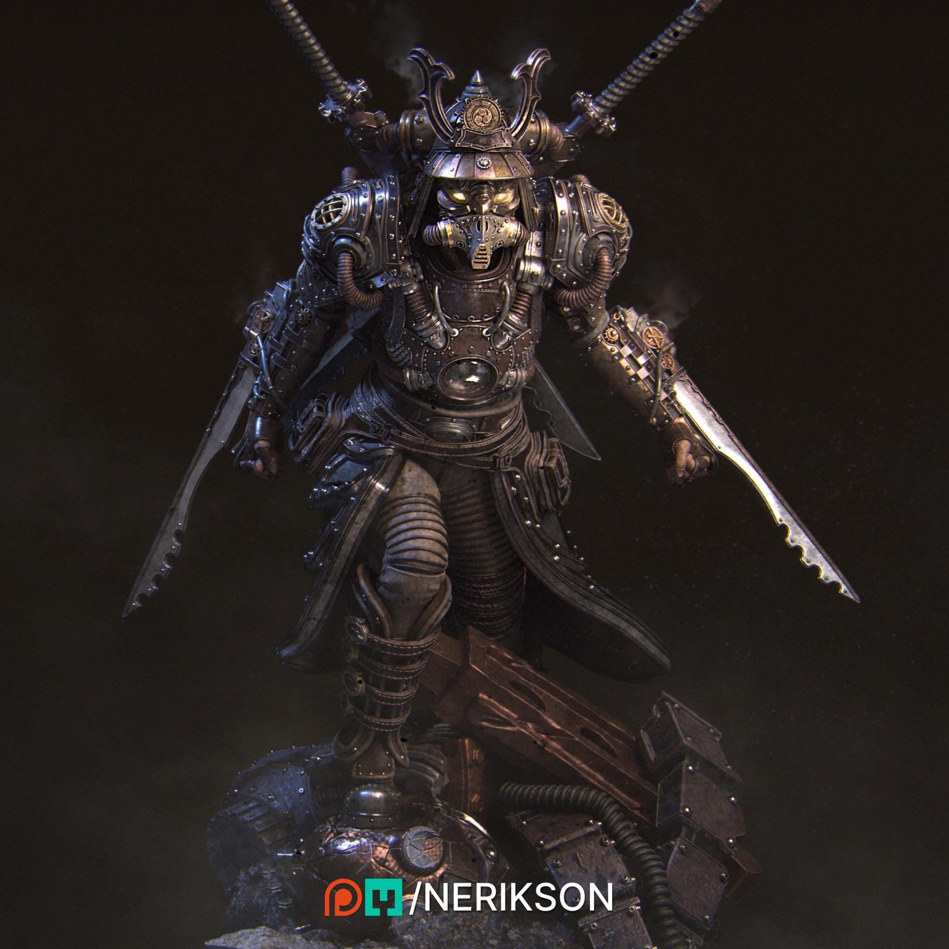 Naojiri the Steampunk Samurai | Garage Resin Kit Statue | D&D TTRPG Fantasy Miniature | Nerikson