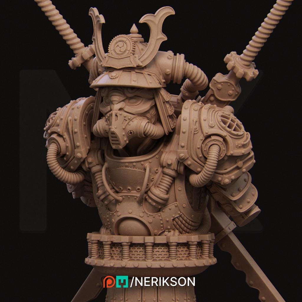Naojiri the Steampunk Samurai | Garage Resin Kit Statue | D&D TTRPG Fantasy Miniature | Nerikson