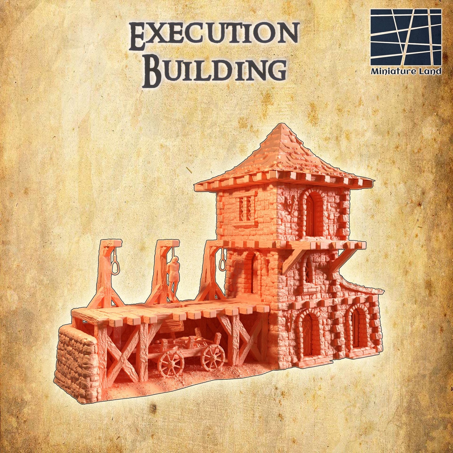 Execution Building | 28mm Scale Model Terrain | D&D TTRPG Playable 3D Printed Building | MiniatureLand