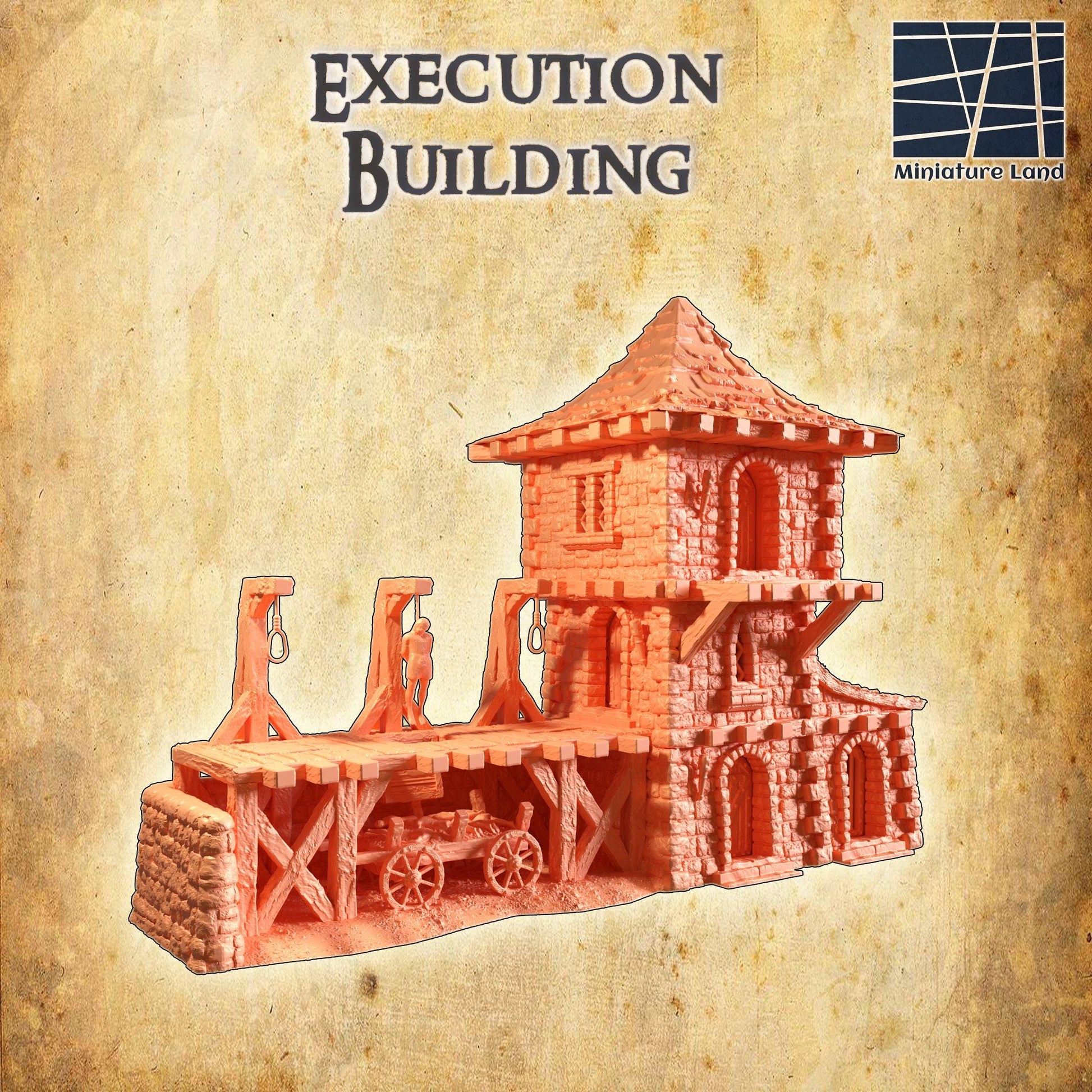 Execution Building | 28mm Scale Model Terrain | D&D TTRPG Playable 3D Printed Building | MiniatureLand