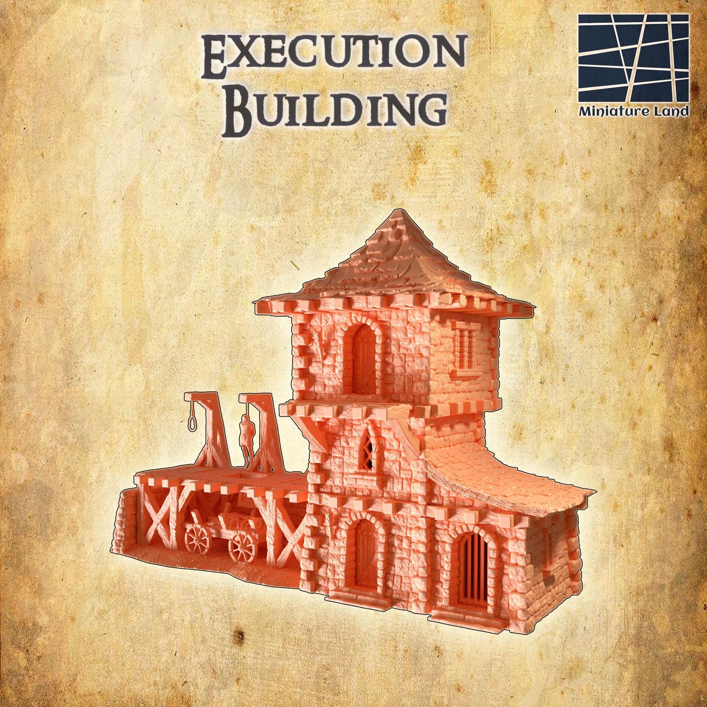 Execution Building | 28mm Scale Model Terrain | D&D TTRPG Playable 3D Printed Building | MiniatureLand