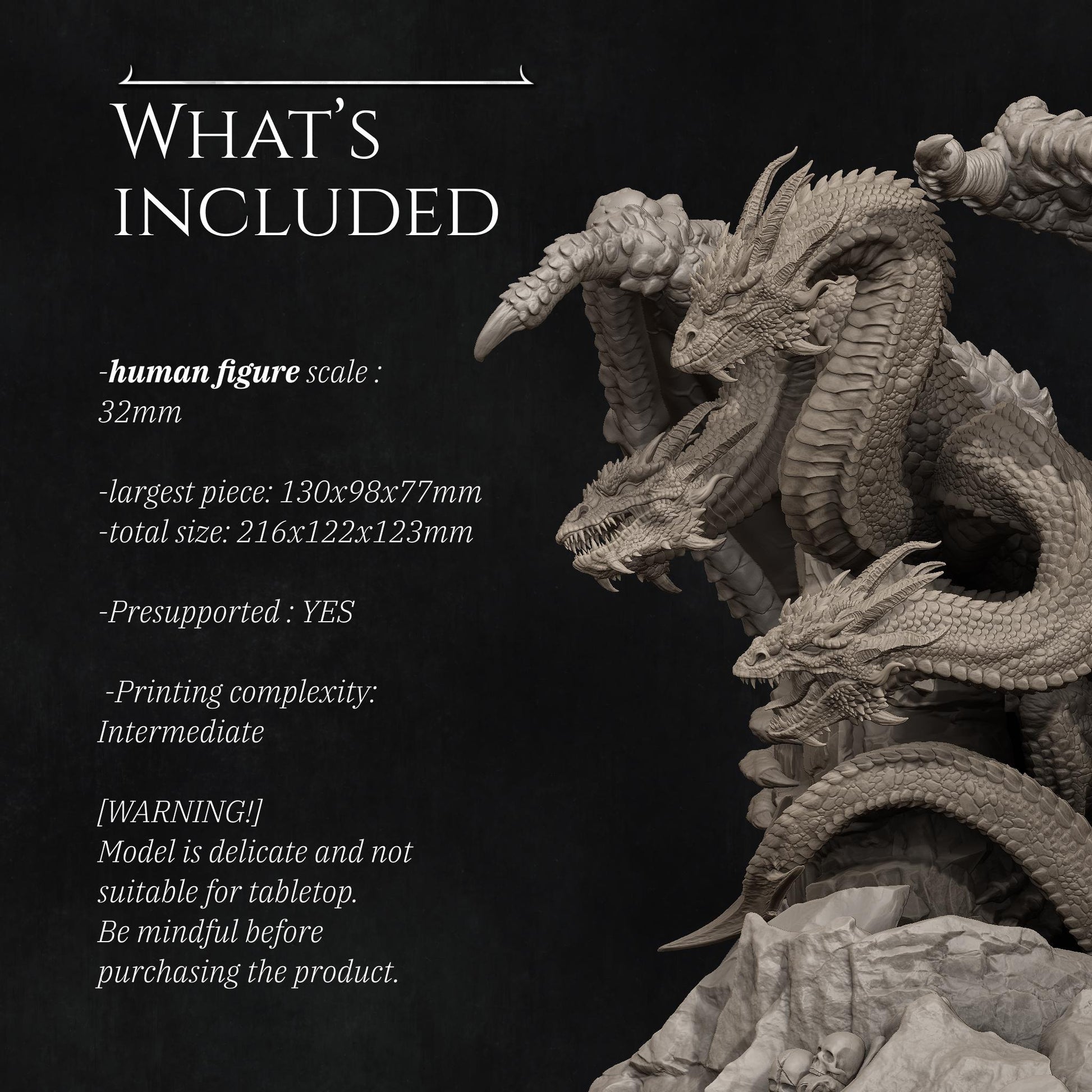 Zmei the Three-Headed Dragon | TABLETOP SCALE | D&D TTRPG Fantasy Miniature | Nerikson