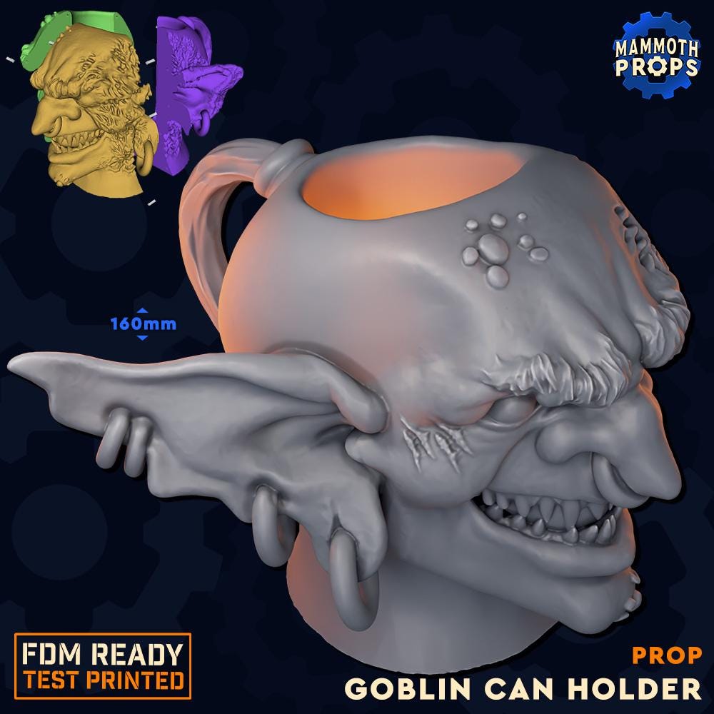 Goblin Head Can Holder | D&D TTRPG LARP Gaming Accessory | Mammoth Props