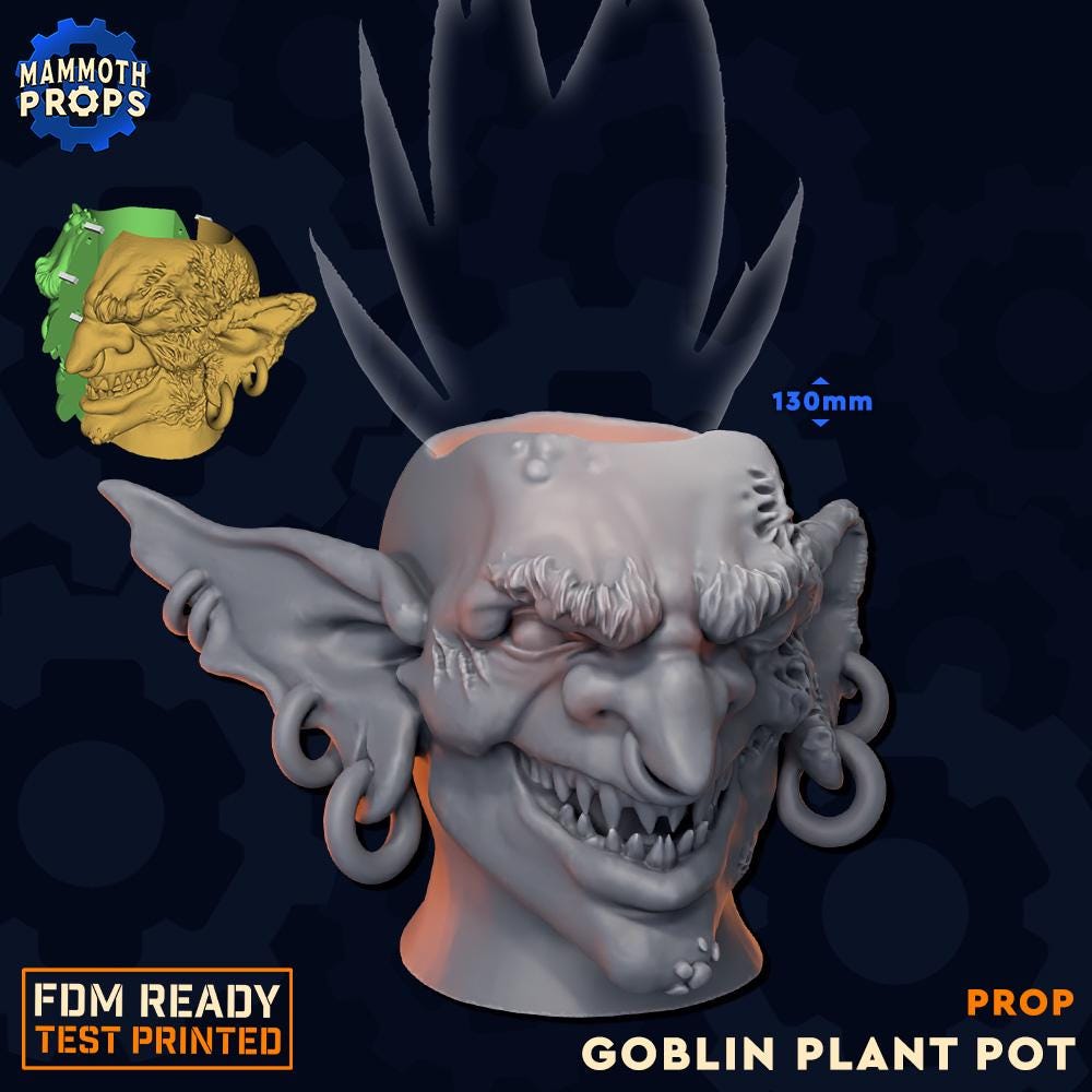 Goblin Head Plant Pot | D&D TTRPG LARP Gaming Accessory | Mammoth Props