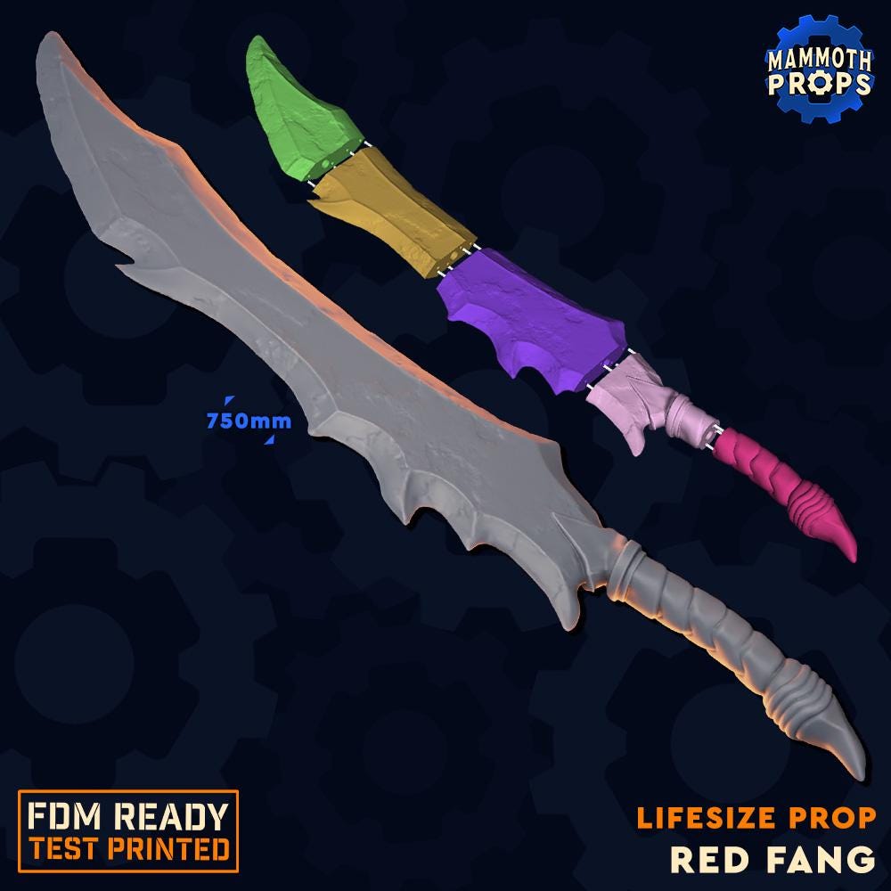 Red Fang Sword Prop | D&D Lifesize TTRPG LARP Gaming Prop | Mammoth Props