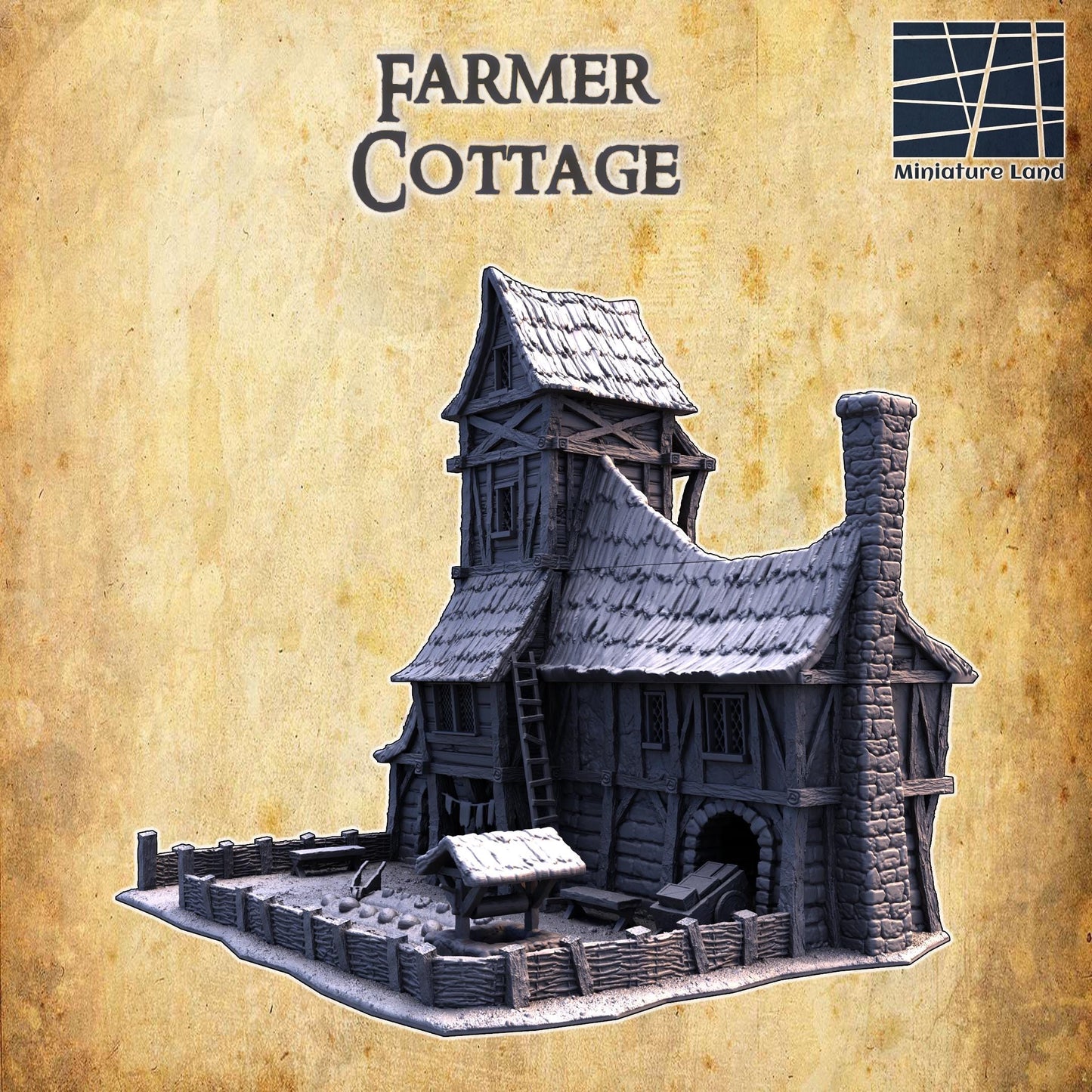 Short Farmer Cottage | 28mm Scale Model Terrain | D&D TTRPG Playable 3D Printed Building | MiniatureLand