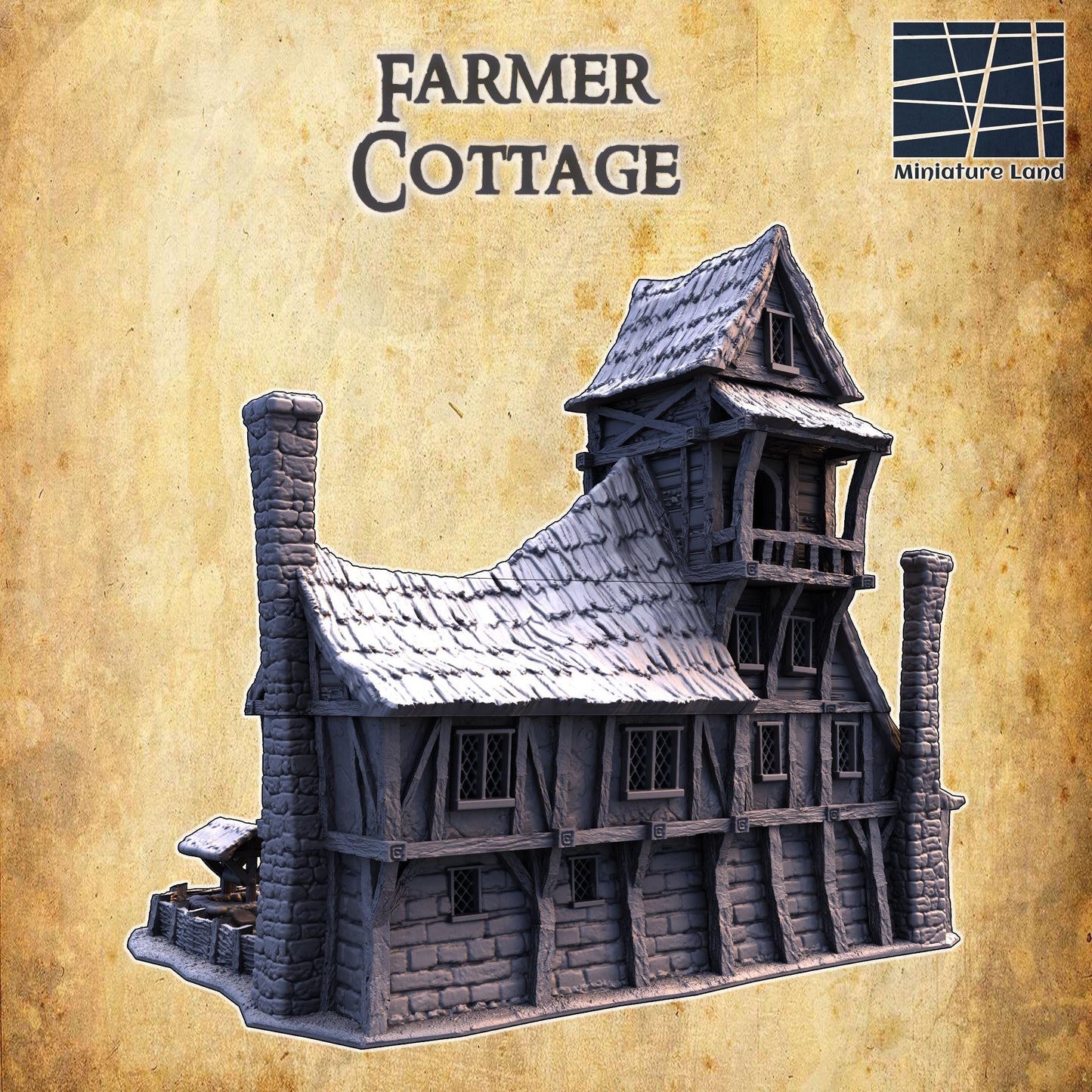 Short Farmer Cottage | 28mm Scale Model Terrain | D&D TTRPG Playable 3D Printed Building | MiniatureLand