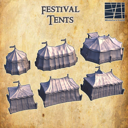Festival Tents | 28mm Scale Model Terrain | D&D TTRPG Playable 3D Printed Building | MiniatureLand