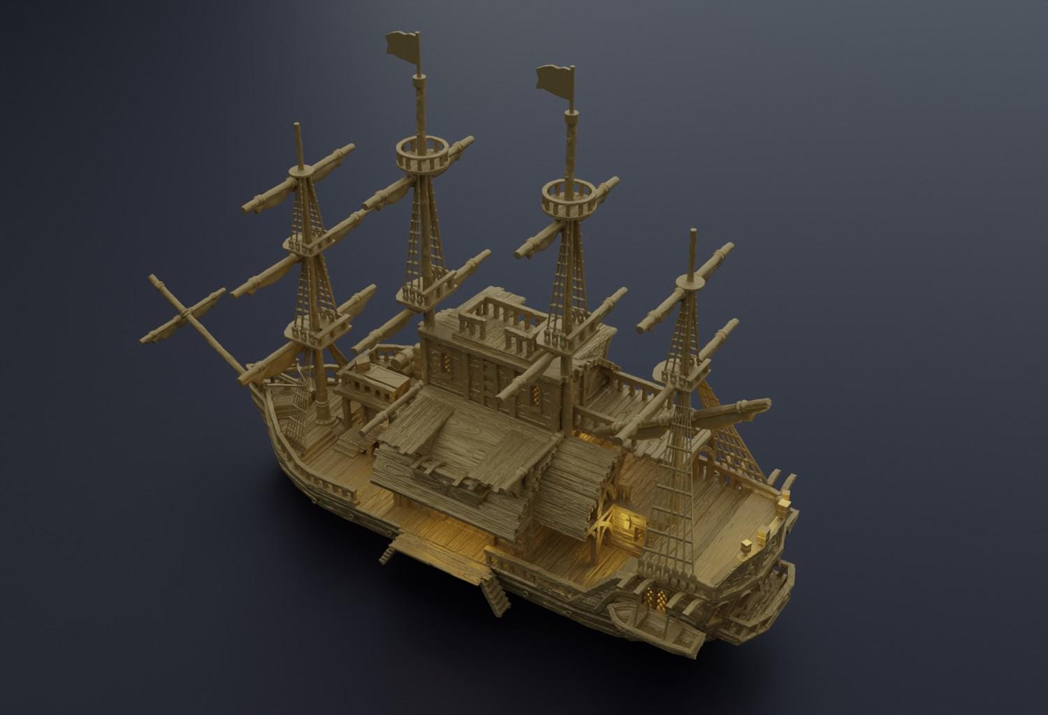 Floating Pirate Tavern | 28mm Scale Model Terrain | D&D TTRPG Playable 3D Printed Building | MiniatureLand