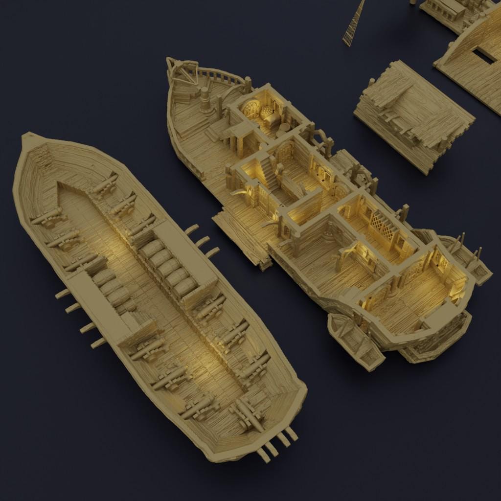 Floating Pirate Tavern | 28mm Scale Model Terrain | D&D TTRPG Playable 3D Printed Building | MiniatureLand