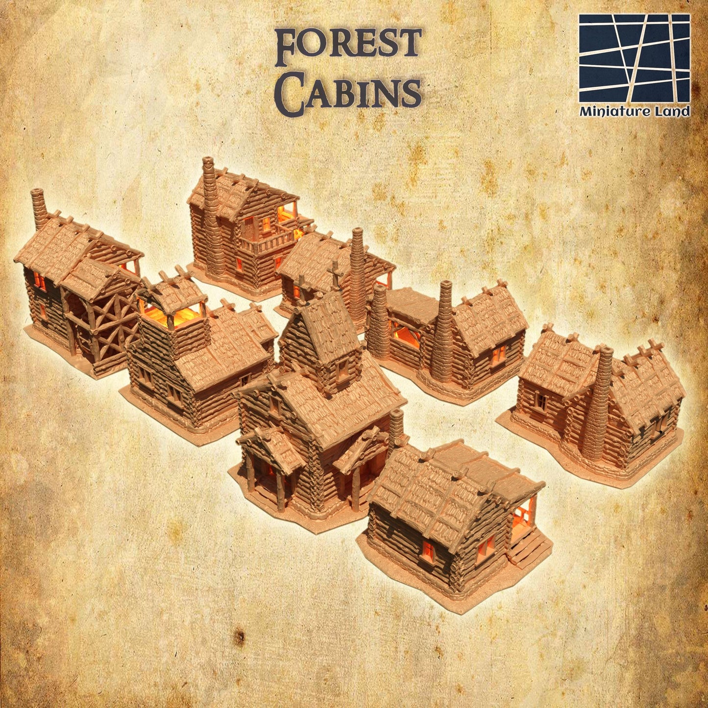 Forest Cabins Set | 28mm Scale Model Terrain | D&D TTRPG Playable 3D Printed Building | MiniatureLand