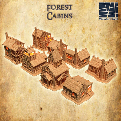 Forest Cabins Set | 28mm Scale Model Terrain | D&D TTRPG Playable 3D Printed Building | MiniatureLand