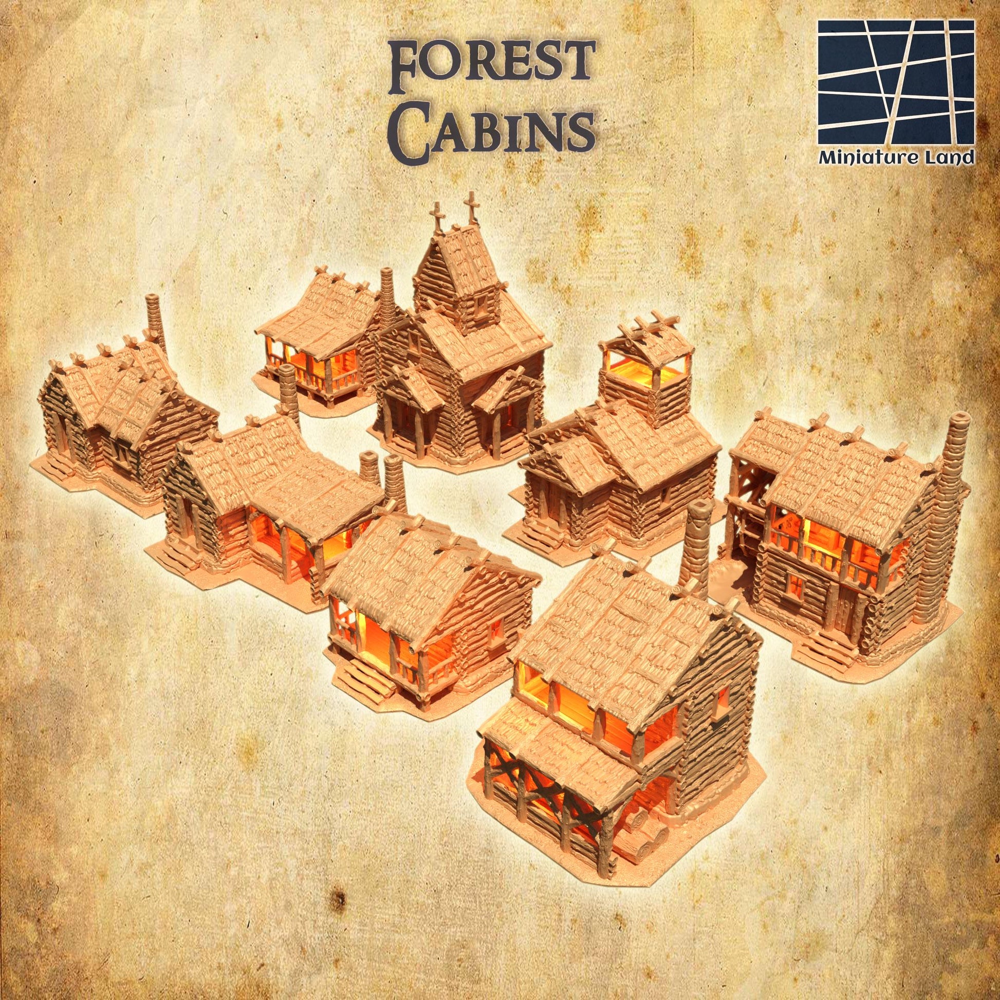 Forest Cabins Set | 28mm Scale Model Terrain | D&D TTRPG Playable 3D Printed Building | MiniatureLand