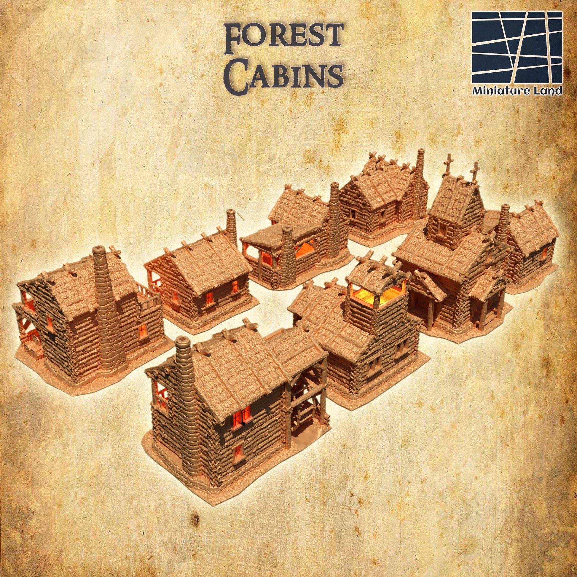 Forest Cabins Set | 28mm Scale Model Terrain | D&D TTRPG Playable 3D Printed Building | MiniatureLand