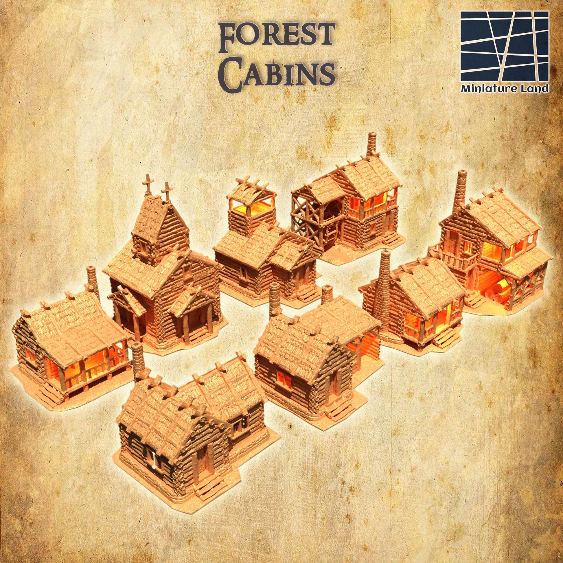 Forest Cabins Set | 28mm Scale Model Terrain | D&D TTRPG Playable 3D Printed Building | MiniatureLand