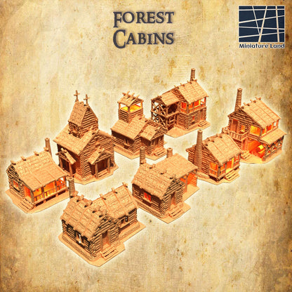 Forest Cabins Set | 28mm Scale Model Terrain | D&D TTRPG Playable 3D Printed Building | MiniatureLand