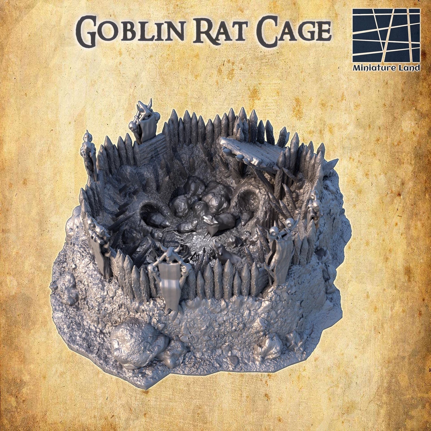 Goblin Rat Cage | 28mm Scale Model Terrain | D&D TTRPG Playable 3D Printed Building | MiniatureLand