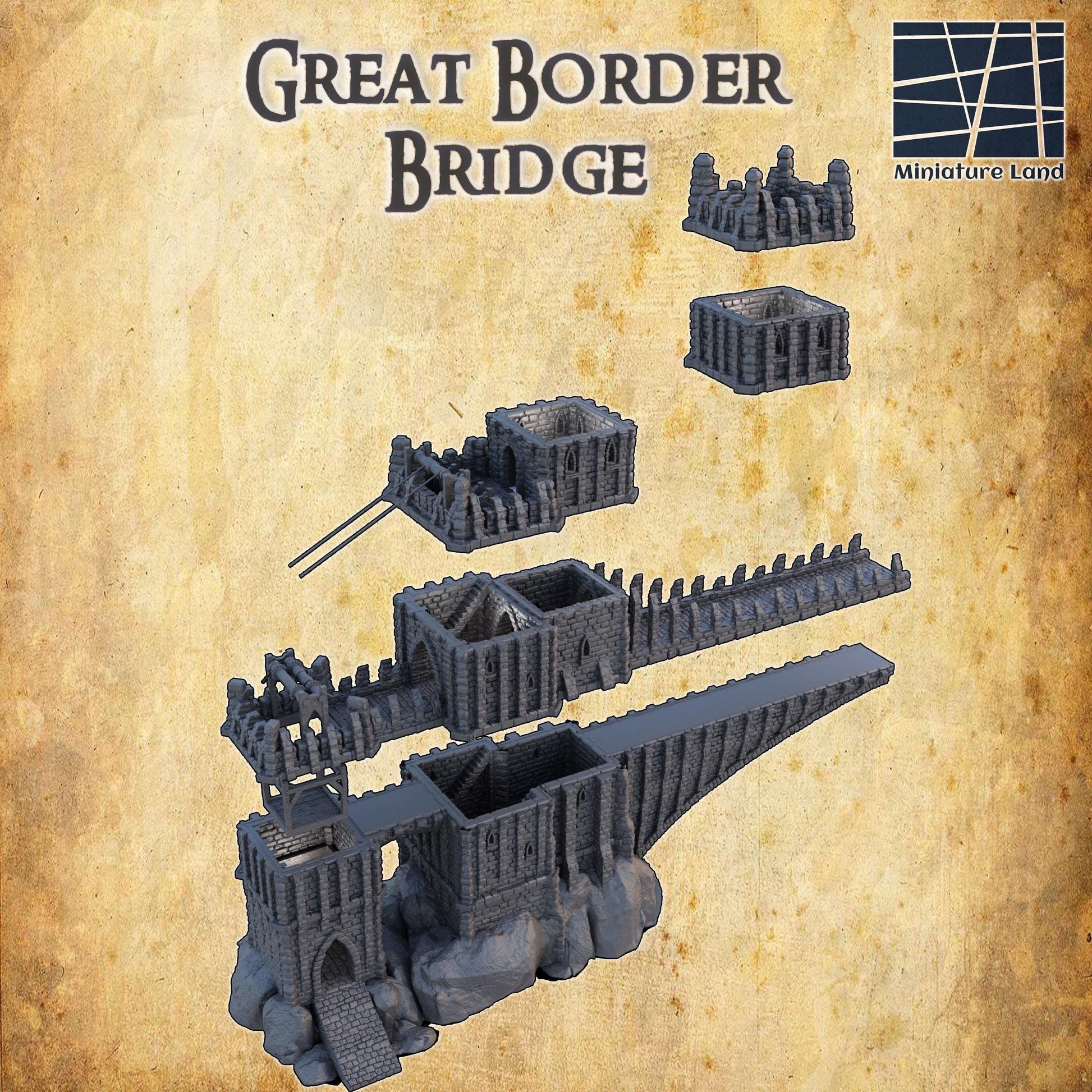 Grand Border Bridge | 28mm Scale Model Terrain | D&D TTRPG Playable 3D Printed Building | MiniatureLand