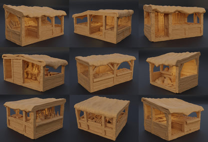 Grand Marketplace Stall Set | 28mm Scale Model Terrain | D&D TTRPG Playable 3D Printed Building | MiniatureLand