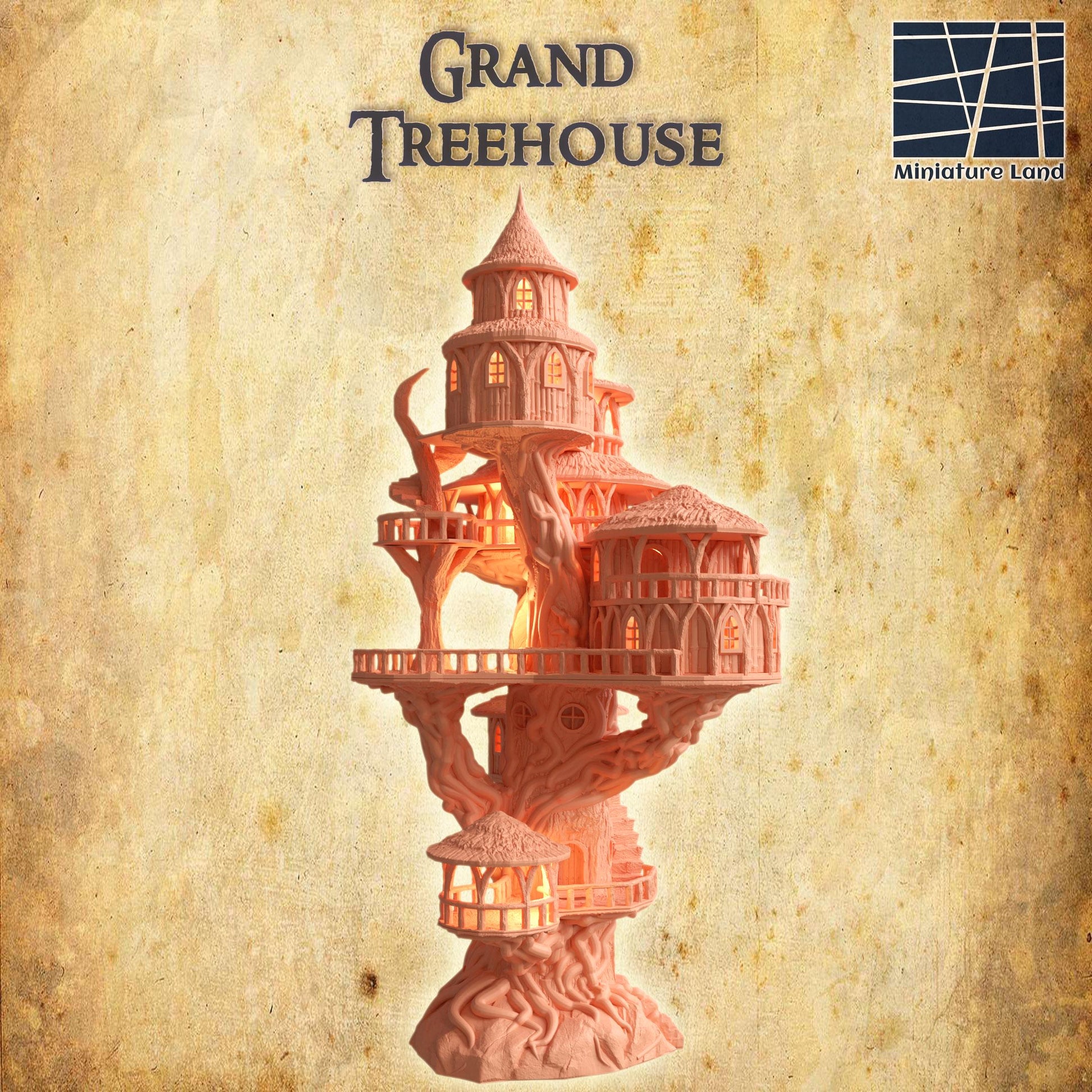 Grand Treehouse | 28mm Scale Model Terrain | D&D TTRPG Playable 3D Printed Building | MiniatureLand