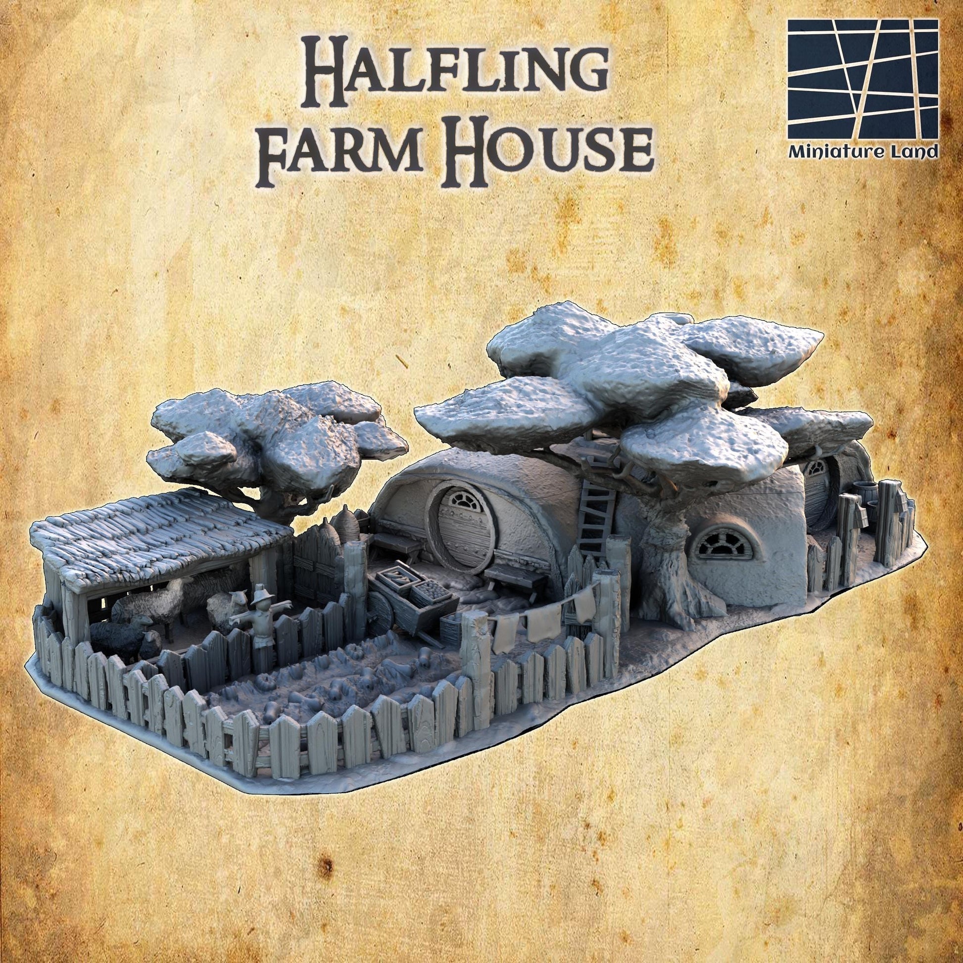 Halfling Farm House | 28mm Scale Model Terrain | D&D TTRPG Playable 3D Printed Building | MiniatureLand