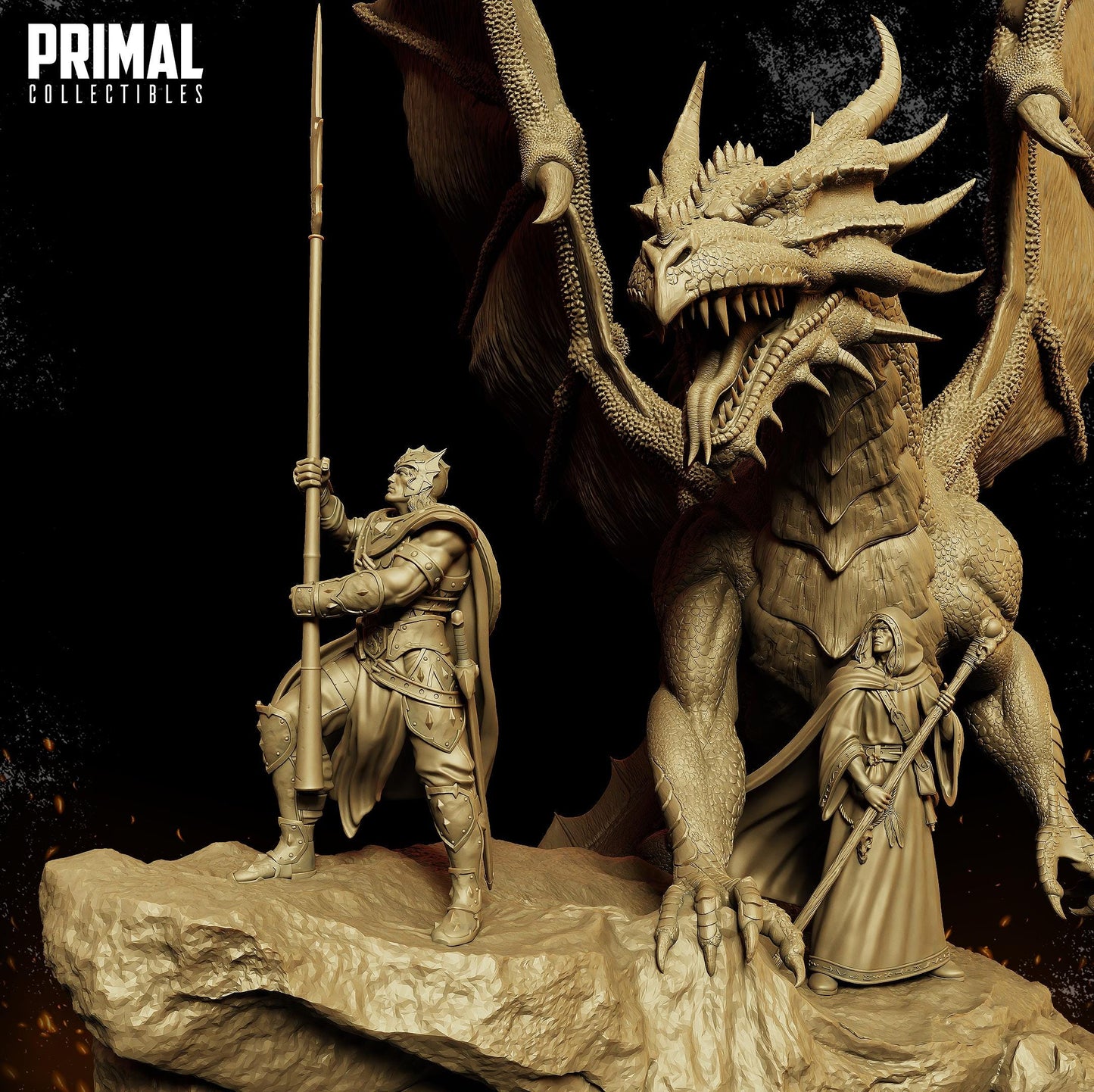Brothers and Dragon Diorama | Display Scale | TTRPG D&D Miniature | Primal Collectibles