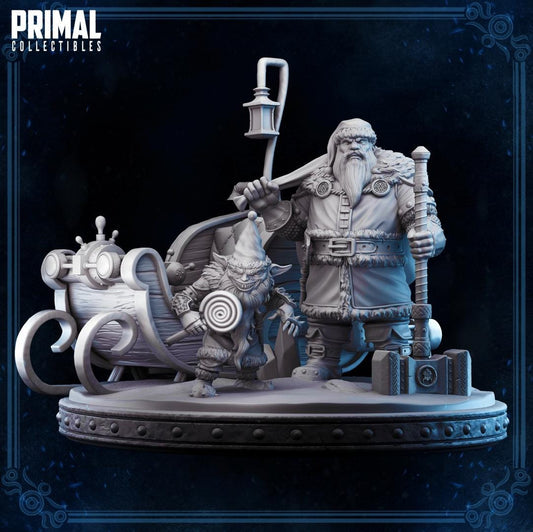 Christmas Gift, Santa and Goblin Elf | Display Scale | TTRPG D&D Miniature | Primal Collectibles