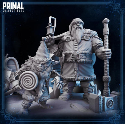 Christmas Gift, Santa and Goblin Elf | Display Scale | TTRPG D&D Miniature | Primal Collectibles