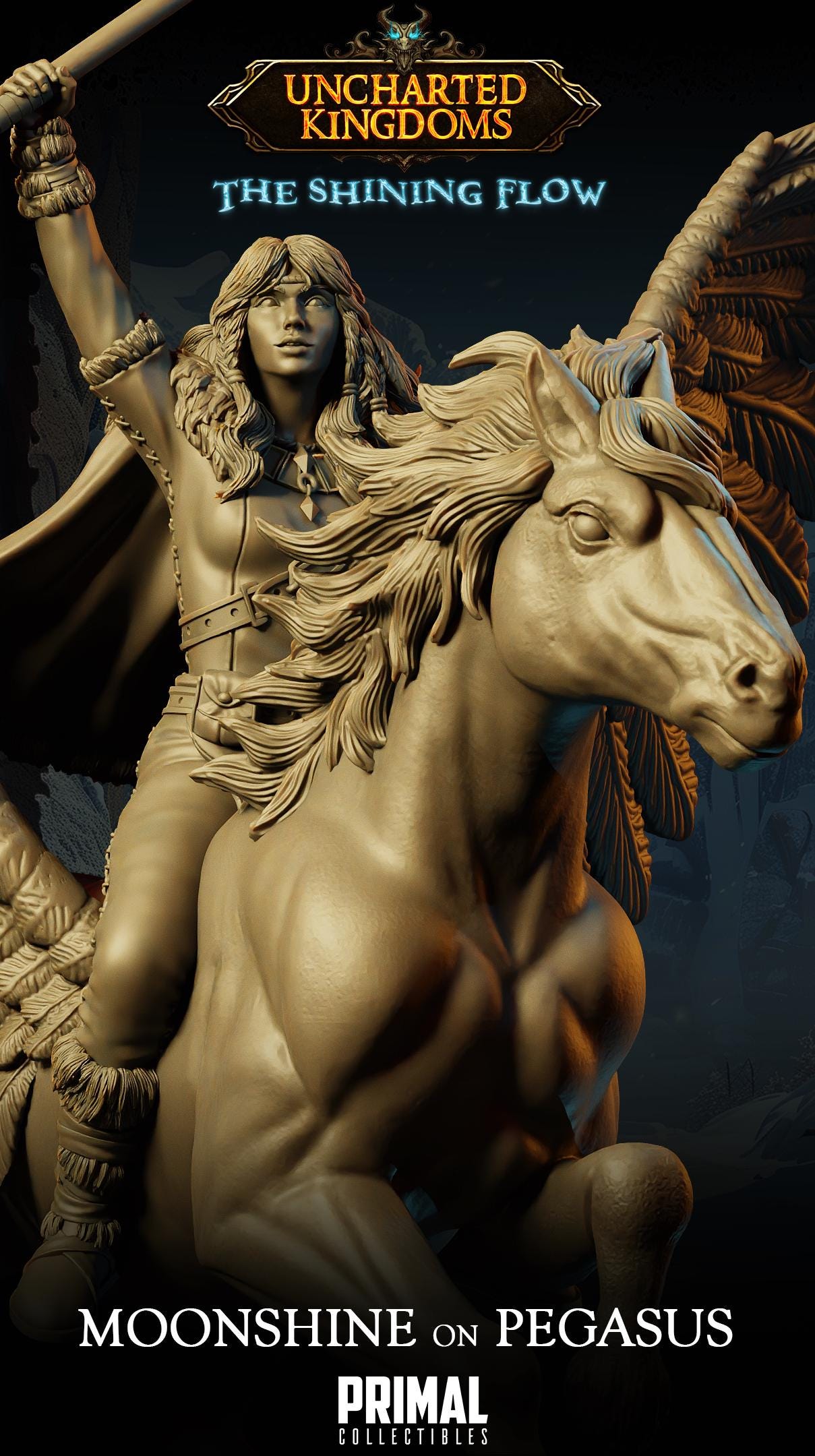 Cleric Moonshine on Pegasus | Tabletop Scale | TTRPG D&D Miniature | Primal Collectibles