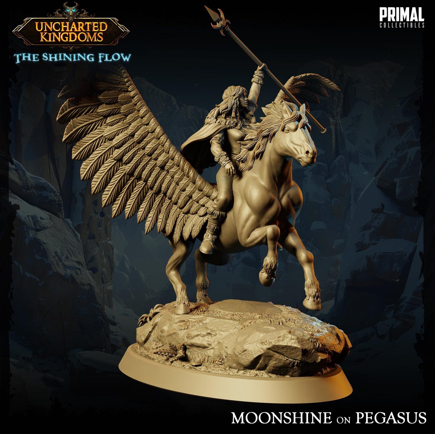 Cleric Moonshine on Pegasus | Tabletop Scale | TTRPG D&D Miniature | Primal Collectibles