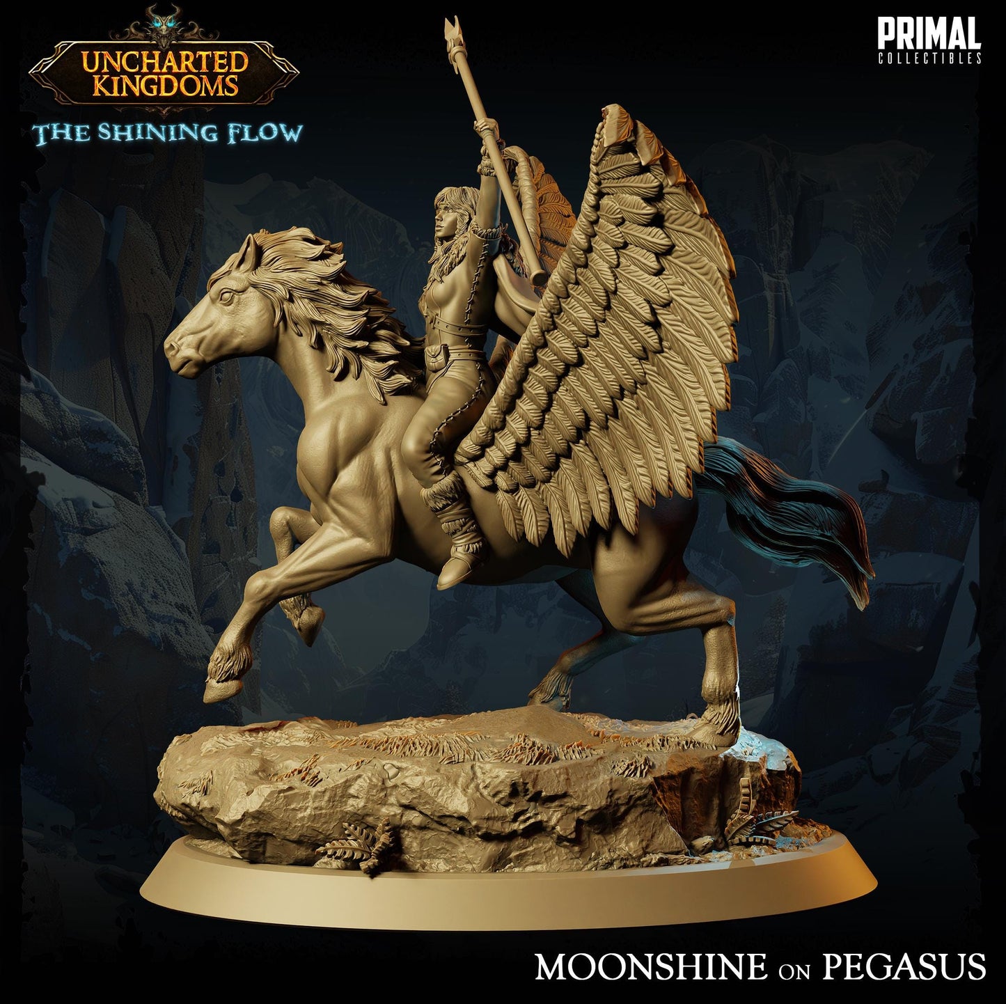 Cleric Moonshine on Pegasus | Tabletop Scale | TTRPG D&D Miniature | Primal Collectibles