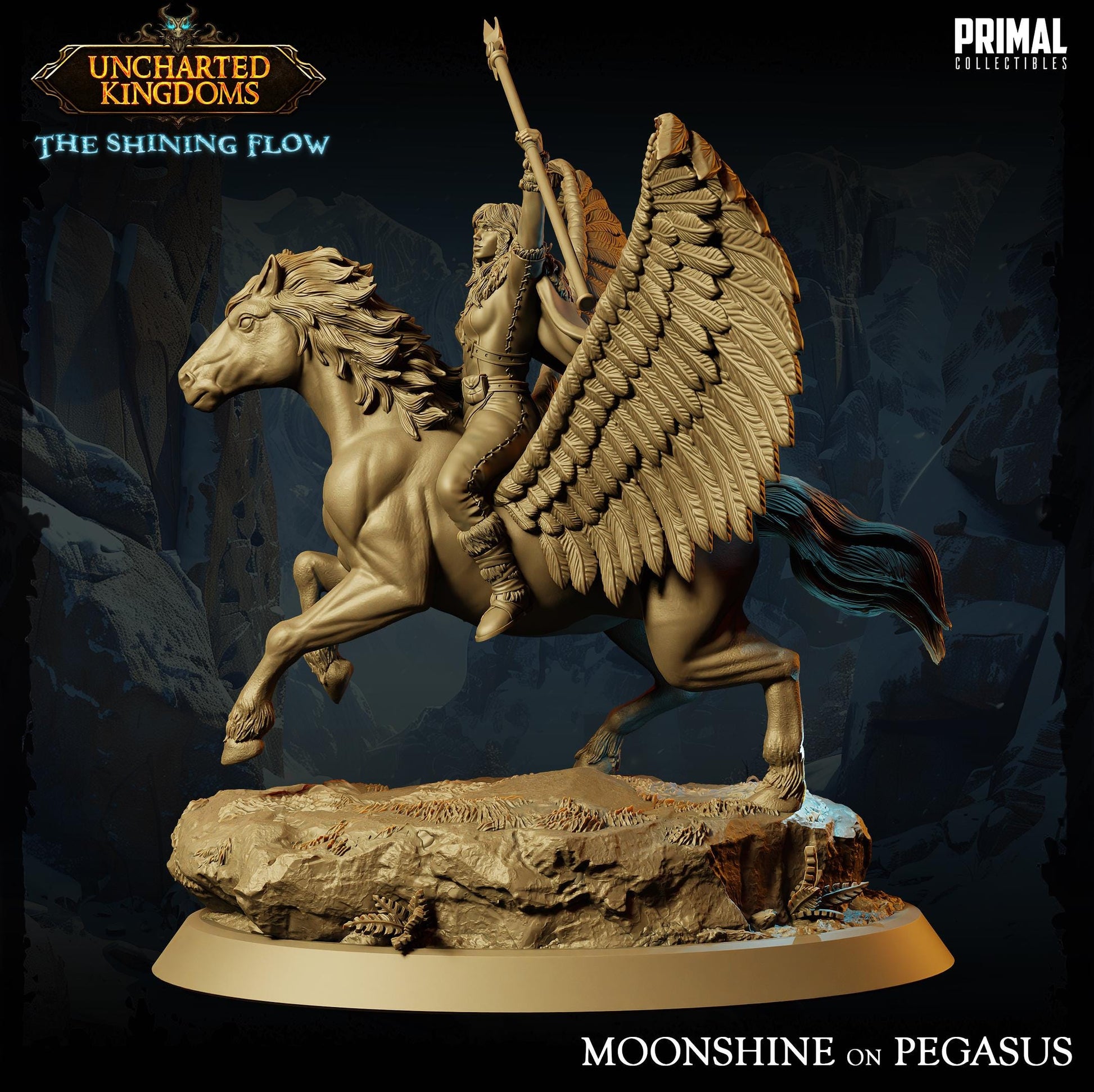 Cleric Moonshine on Pegasus | Tabletop Scale | TTRPG D&D Miniature | Primal Collectibles