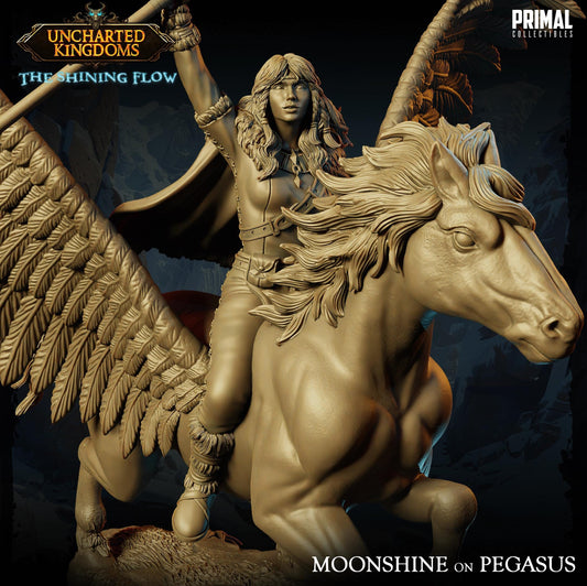 Cleric Moonshine on Pegasus | Tabletop Scale | TTRPG D&D Miniature | Primal Collectibles