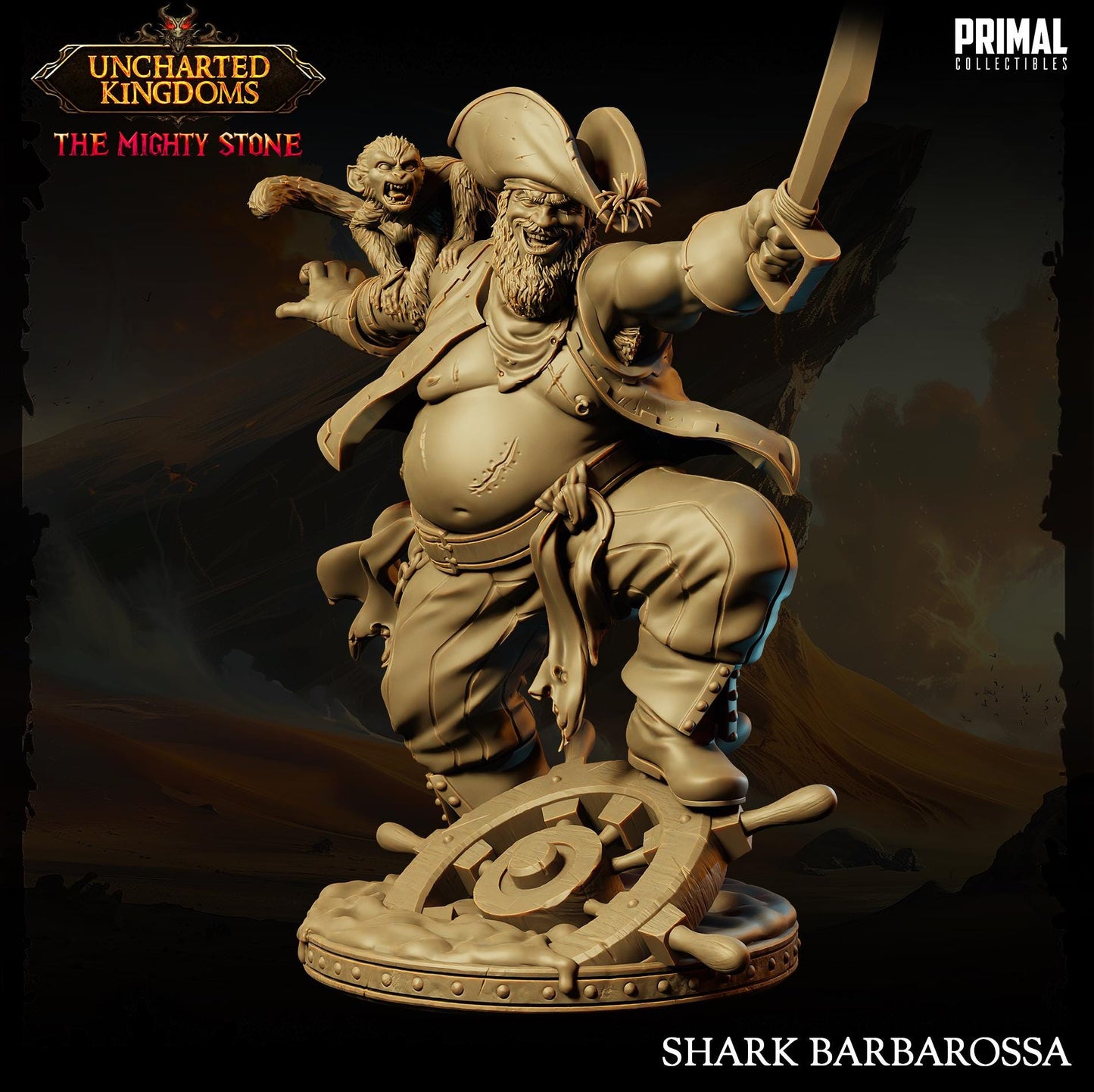 Evil Captain Shark Barbarossa | Tabletop Scale | TTRPG D&D Miniature | Primal Collectibles