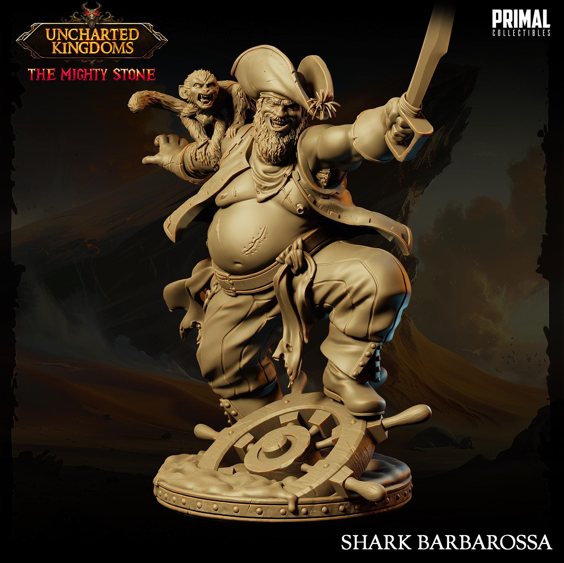 Evil Captain Shark Barbarossa | Tabletop Scale | TTRPG D&D Miniature | Primal Collectibles