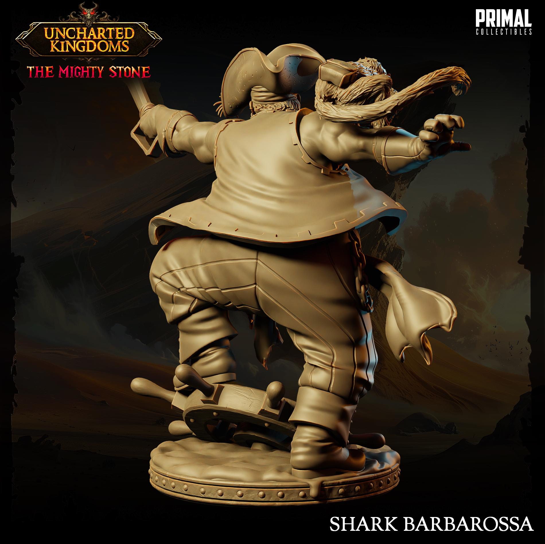 Evil Captain Shark Barbarossa | Tabletop Scale | TTRPG D&D Miniature | Primal Collectibles