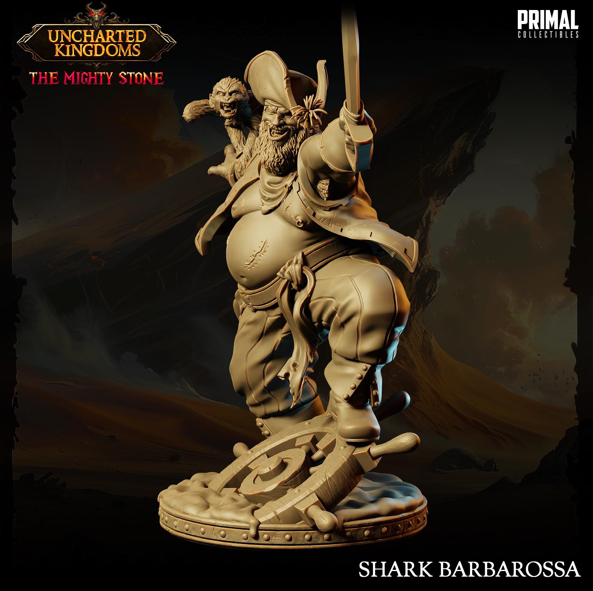 Evil Captain Shark Barbarossa | Tabletop Scale | TTRPG D&D Miniature | Primal Collectibles
