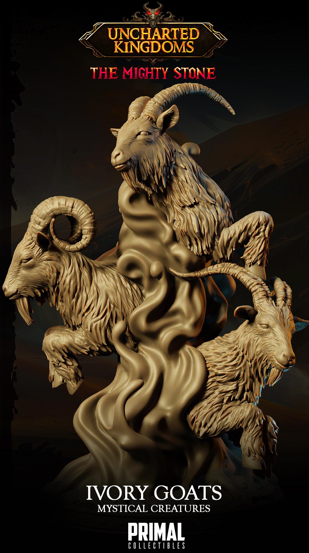 Mystical Animals Ivory Goats | Tabletop Scale | TTRPG D&D Miniature | Primal Collectibles