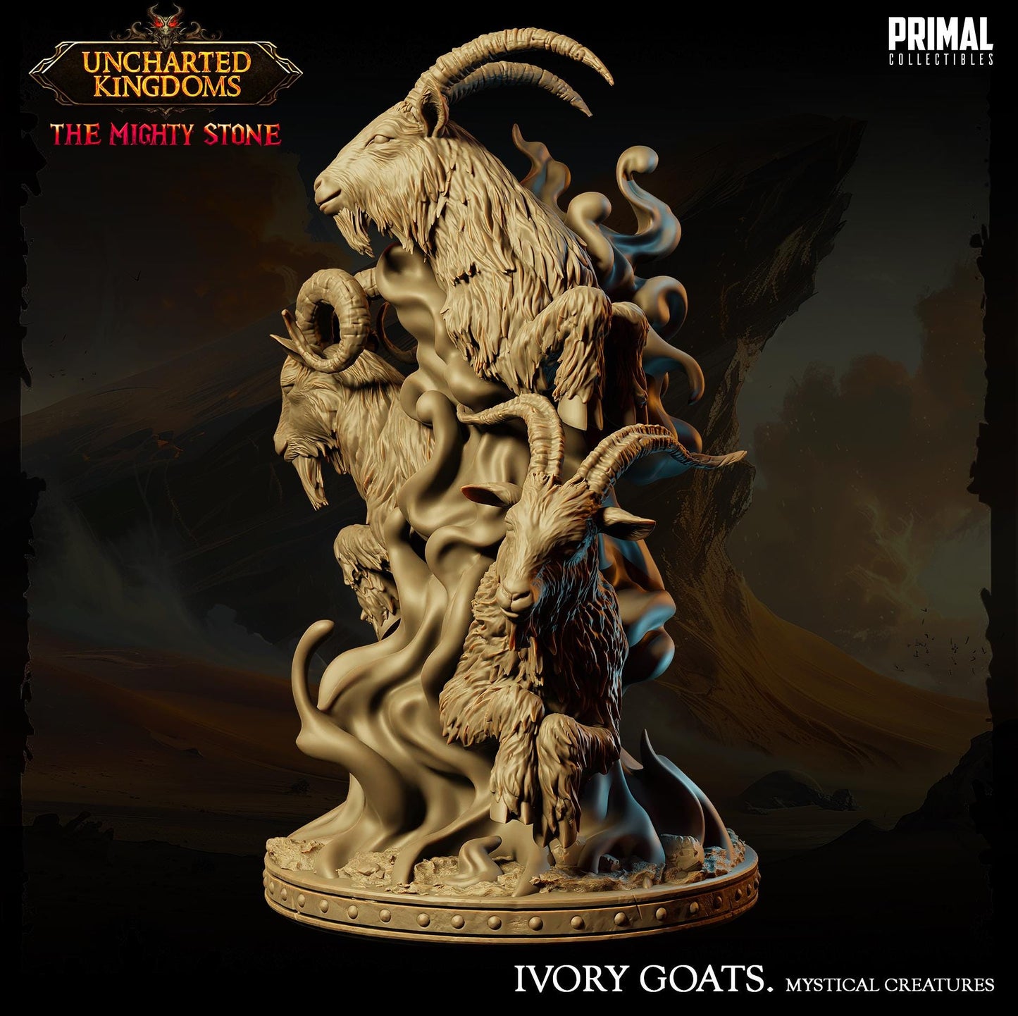 Mystical Animals Ivory Goats | Tabletop Scale | TTRPG D&D Miniature | Primal Collectibles
