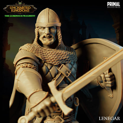 Soldier Swordsman Lenegar | Uncharted Kingdoms | TTRPG D&D Miniature | Primal Collectibles